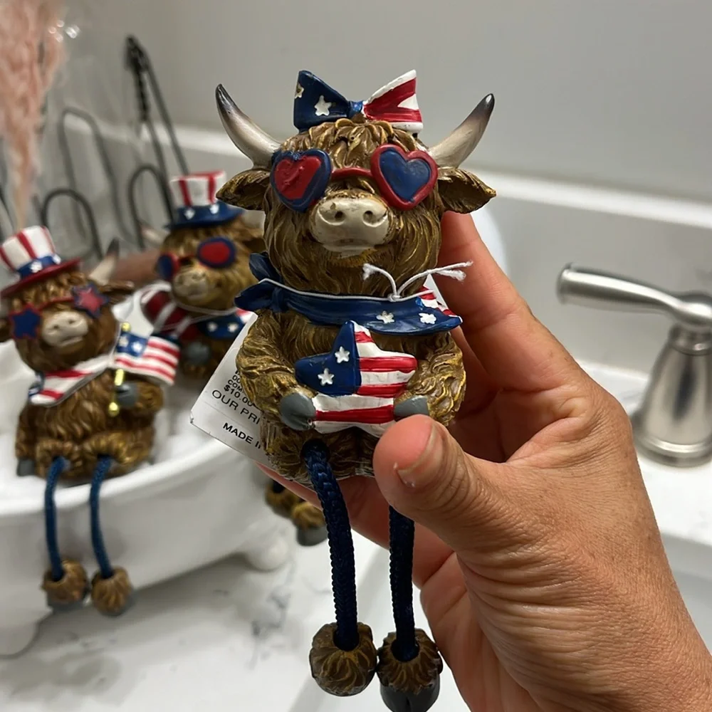 Patriotic Highland Cow Figurines